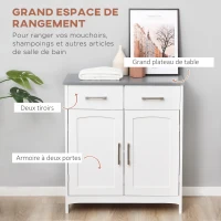 kleankin Meuble de salle de bain avec 2 tiroirs, placard avec portes, étagère réglable, 68 x 33 x 76 cm, blanc(m-4)