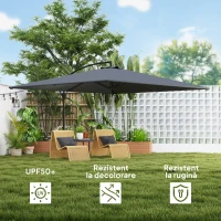 Outsunny Umbrelă Laterală cu Acoperiș Reglabil, Bază în Cruce, Orificii de Ventilație și Manivelă, 355x390x250 cm, Gri(m-4)