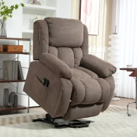 HOMCOM Fauteuil TV avec Fonction de Massage et de Chauffage, Fauteuil avec Aide au Lever Electrique, Télécommande, Poches Latérales, Marron Clair(m-2)