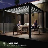 Outsunny 3 x 3(m) Electric Louvered Pergola with LED Lights, Aluminium Pergola Hardtop Gazebo with Remote, Adjustable Roof and Drainage System, Water and UV Proof(m-5)