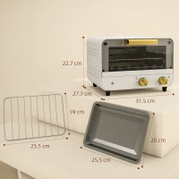 HOMCOM Small Toaster Oven, 12L Multifunction Mini Countertop Oven with Glass Door, Adjustable Temperature and Timer, White(m-3)