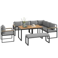 Outsunny Gartenmöbel-Set für den Außenbereich in Grau aus Stahl mit 3 Zweisitzer-Sofas, Sessel, Bank und Couchtisch(m-6)