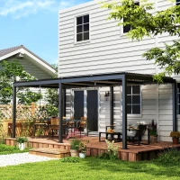 Outsunny Gartenpergola 3 x 6 m Outdoor-Pergola mit verstellbaren Lamellen-Aluminiumdachkurbeln, Dunkelgrau(m-5)