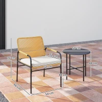 Outsunny Conjunto de Muebles de Jardín de Ratán Sintético con 2 Sillas con Cojines Extraíbles y Mesa con Tablero de Metal Natural(m-3)