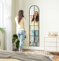 HOMCOM Großer Wand- oder stehender Bogenfenster-Spiegel 40 x 160 cm mit Metallrahmen, Splitterschutzfilm, Schwarz(m-2)