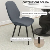 HOMCOM Set 2 Sedie da Pranzo con Schienale Ricurvo, in Tessuto Effetto Lino, Schiuma e Acciaio, 46x56x86 cm, Grigio e Nero(m-6)