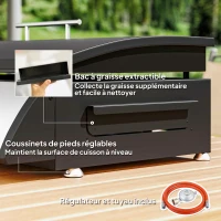 Outsunny Plancha gaz 3 brûleurs 7,5 kW, surface cuisson 61 x 35,5 cm avec couvercle, gaz liquéfié/propane, 63 x 47 x 25 cm noir(m-8)
