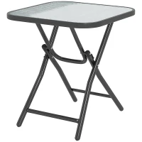 Outsunny Quadratischer Bistrotisch für den Garten 45 x 45 x 50 cm klappbar Metall Schwarz Gehärtetes Glasplatte Schwarz(m-6)