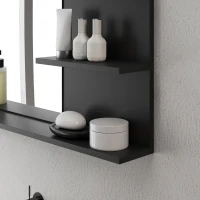 kleankin Badezimmerspiegel Modern mit 2 Seitlichen Regalen und Unterem Regal, aus Holz und Glas, 75x10x48 cm, Schwarz(m-4)