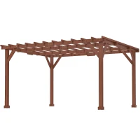 Outsunny Stabile Gartenlaube für Kletterpflanzen, Holzpergola, 3,3 x 3,8 m, Rankgitter für Weinreben und Blumen(m-1)