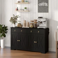 HOMCOM Buffet Möbel Aufbewahrungsschrank Küchenmöbel Landhausstil 2 Schubladen und 2 Schränke höhenverstellbare Regale Schwarz(m-2)