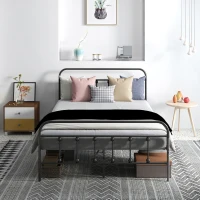 HOMCOM Cadre de lit 140 x 200 cm 2 personnes en acier sommier à lattes tête de lit et pied de lit rangement sous le lit noir(m-7)