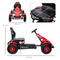 HOMCOM Go Kart a Pedales para Niños con Asiento Ajustable Neumáticos de Goma Freno de Mano Carga 50 kg 121x58x61 cm Rojo(m-3)