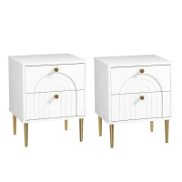HOMCOM Pack de 2 Mesillas de Noche Dormitorio con 2 Cajones y Patas de Acero Estilo Moderno 40x35x50 cm Blanco(m-1)