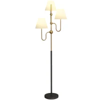 HOMCOM Lampada da Terra Alta 165 cm con 3 Punti Luce e Interruttore a Pedale, Attacco E27 Max 40W, Oro(m-10)