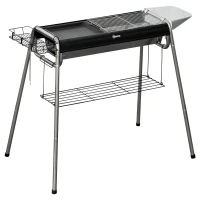 Outsunny Holzkohlegrill mit Grillrost und Platte, Korb und Regalen, 96x61x72cm, Schwarz(m-5)