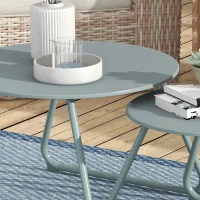 Outsunny Set aus 2 stapelbaren runden Gartencouchtischen aus epoxidbeschichtetem Metall, stabiler Beistelltisch für den Außenbereich, Blau(m-4)