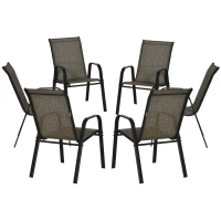 Outsunny Gartenstühle Set 6 Stück, Stapelbare Outdoor-Stühle aus Metall und atmungsaktivem Netzgewebe, Braun(m-1)