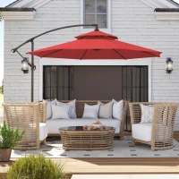 Outsunny Parasol déporté octogonal double toit inclinable manivelle avec pied en croix acier polyester Ø 2,67 x 2,65H m rouge(m-8)