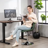 HOMCOM Chaise de bureau sans roulettes et accoudoirs, pivotant avec base en acier, hauteur réglable, en cuir synthétique, vert(m-2)
