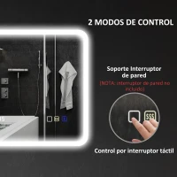 HOMCOM Badezimmerspiegel mit LED-Licht 70x50 cm mit Bluetooth 3 Lichtfarben Digitaluhr Anti-Beschlag-Funktion Speicherfunktion(m-5)