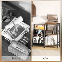 HOMCOM 3-Tier Record Player Stand, End Table for Living Room, Bedroom - Rustic Brown(m-5)