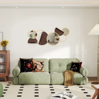 HOMCOM Modernes 3D-Metallwanddekor mit Spiegeln für Wohnzimmer und Eingang, 101x41.5 cm, Gold(m-3)