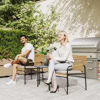 Outsunny Conjunto de Muebles de Jardín de Ratán Sintético con 2 Sillas con Cojines Extraíbles y Mesa con Tablero de Metal Natural(m-9)