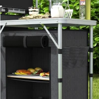 Outsunny Faltbare Campingküche mit 3 Ebenen, 5 Innenregalen und 4 Haken, 172x48x119 cm, Schwarz(m-4)