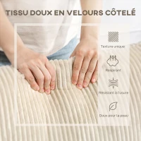 HOMCOM Canapé 3 places 212 cm avec 2 coussins à ressorts, tissu velours côtelé, pour salon, chambre, bureau à domicile, crème(m-6)