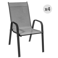 Outsunny Set 4 Stapelbare Gartenstühle mit Armlehnen aus Metall und Atmungsaktivem Netzgewebe, Dunkelgrau(m-1)