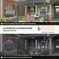 Outsunny 3 x 3(m) Electric Louvered Pergola with LED Lights, Aluminium Pergola Hardtop Gazebo with Remote, Adjustable Roof and Drainage System, Water and UV Proof(m-4)