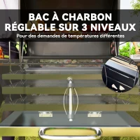 Outsunny Barbecue charbon de bois réglable en hauteur avec grille, couvercle, thermomètre, étagères, roues et décapsuleur, noir(m-5)
