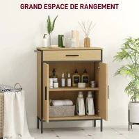 HOMCOM Meuble de salle de bain avec tiroir, placard à porte, étagère réglable et charnières à fermeture, 60 x 30 x 80 cm, chêne(m-4)
