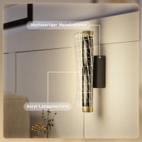 HOMCOM Wandleuchte Innen Wandlampe mit LED Lichte, Gitterdesign, Dimmbar Nachttischlampe Metall, Schwarz(m-6)