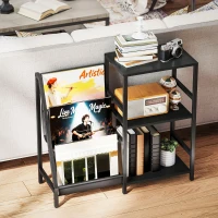 HOMCOM 3-Tier Record Player Stand, End Table for Living Room, Bedroom - Black Wood Effect(m-8)