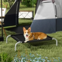 PawHut Erhöhte Hundeliege mit Atmungsaktivem Sitz, aus Metall und Stoff, 90x65x20 cm, Schwarz und Silber(m-2)