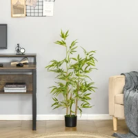 HOMCOM Künstliche Bambus Pflanze Hoch 120 cm mit Topf für Innen- und Außenbereich, Grün(m-2)