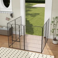 PawHut Parque para Animais de Estimação com 8 Painéis 80x120 cm Parque para Cães Dobrável com Porta e Dupla Trava Preto(m-4)