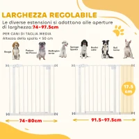 PawHut Cancelletto per Cani Estensibile con Montaggio a Pressione e Chiusura Automatica Altezza 76.2cm, Bianco(m-4)