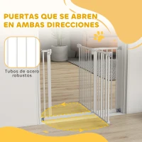 PawHut Puerta para Perros con Longitud Ajustable Sistema de Cierre Automático para Escaleras Pasillos 74-97,5x76,2 cm Blanco(m-9)