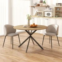 HOMCOM Table à manger ronde pour 4 personnes 120 cm style industriel avec plateau aspect bois, piètement croisé en acier, chêne(m-7)