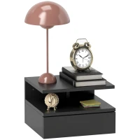 HOMCOM Schwebender Nachttisch für Schlafzimmer mit Schublade und Holzregal, 35x32x22.5cm, Schwarz(m-5)