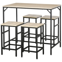 HOMCOM Hoch Tisch Set mit 4 Barhockern im Industrial Stil aus Metall und Holz, Hell Eiche