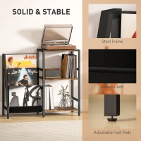 HOMCOM 3-Tier Record Player Stand, End Table for Living Room, Bedroom - Rustic Brown(m-6)