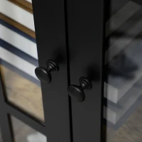 HOMCOM Moderner Schrank mit 2 Glastüren und Holz, 60x35x120cm, Braun(m-3)