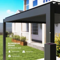Outsunny 3 x 3(m) Electric Louvered Pergola with LED Lights, Aluminium Pergola Hardtop Gazebo with Remote, Adjustable Roof and Drainage System, Water and UV Proof(m-7)
