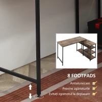 HOMCOM Birou Colțar cu Etajeră cu 3 Rafturi în Stil Industrial Maro(m-6)