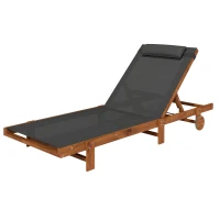 Outsunny Sonnenliegestuhl mit verstellbarer Rückenlehne in 4 Positionen Rädern und Kopfstütze, Schwarz(m-1)