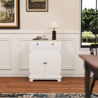 HOMCOM Kitchen Floor Cabinet Side Storage Cupboard Multi-use Sideboard Table with Solid Wood Top, Adjustable Shelf,Drawer for Dining Room, Living Room,Hallway(m-11)